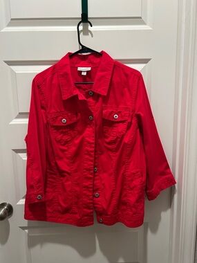 Dress Barn Bright Red Button-Up Jean Jacket